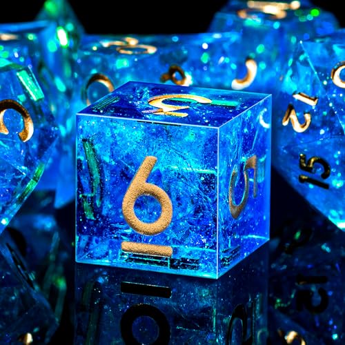 SIQUK 7 Stück DND Würfel Set Polyedrische Würfel D4 D6 D8 D10 D12 D20 D% Spielwürfel für Dungeons and Dragons D&D RPG MTG (Blau & Gold) von SIQUK