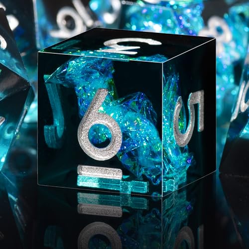 SIQUK 7 Stück DND Würfel Set Polyedrische Würfel D4 D6 D8 D10 D12 D20 D% Spielwürfel für Dungeons and Dragons D&D RPG MTG (Schwarz&Blau,Silber) von SIQUK