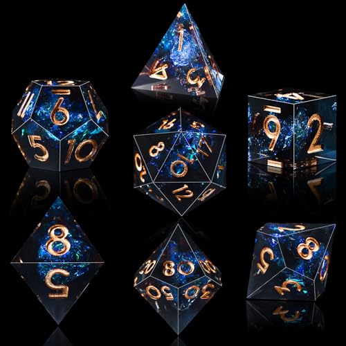 SIQUK 7 Stück Polyedrische Würfel Set 7 Polyedrische Würfel D4 D6 D8 D10 D12 D20 D% Spielwürfel für Dungeons and Dragons DND RPG MTG, Dunkler Stern von SIQUK