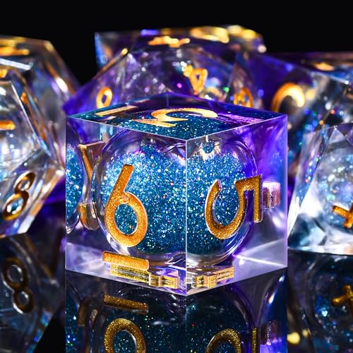 SIQUK 7 Stück Würfel Set Polyedrische Würfel Liquid Core Würfel D4 D6 D8 D10 D12 D20 D% Spielwürfel für DND RPG MTG, Violett & Blau von SIQUK