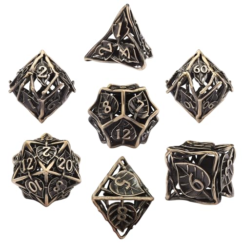 SIQUK 7 Stücke DND Würfel Set, Metall Würfel Spiel Polyedrische Würfel Hohles Spielwürfel Dungeons and Dragons Würfel für D&D MTG RPG (Antike Bronze) von SIQUK