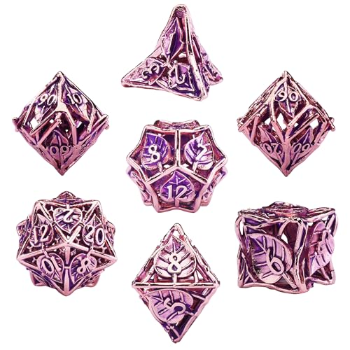 SIQUK 7 Stücke DND Würfel Set, Metall Würfel Spiel Polyedrische Würfel Hohles Spielwürfel Dungeons and Dragons Würfel für D&D MTG RPG (Violett & Gold) von SIQUK