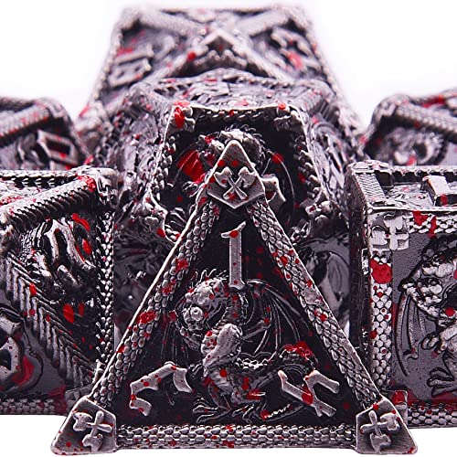 SIQUK 7 Stücke Würfel Metall Set DND Würfel Polyedrisch Würfel Metall Spielwürfel D20 D12 D10 D% D8 D6 D4 DND Dice Metal für RPG D&D Dungeons and Dragons, Blut Bespritzt von SIQUK