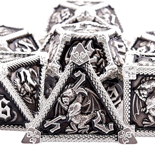 SIQUK 7 Stücke Würfel Metall Set DND Würfel Polyedrisch Würfel Metall Spielwürfel D20 D12 D10 D% D8 D6 D4 DND Dice Metal für RPG D&D Dungeons and Dragons, Schwarz von SIQUK