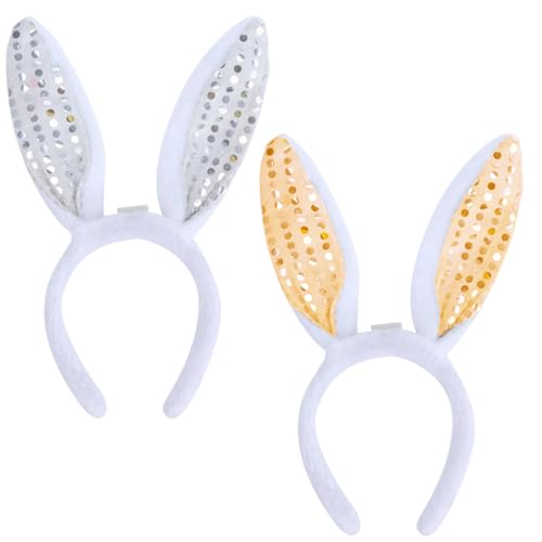 SIRLOMU Kaninchen Ohren Stirnband Plüsch Hase Hasenohren Haarreif für Kinder Weihnachten Osterhasen Hüte Kostüm Zubehör Bunny Ear Haarbänder Mädchen Erwachsene Karneval Party (Pailletten) von SIRLOMU