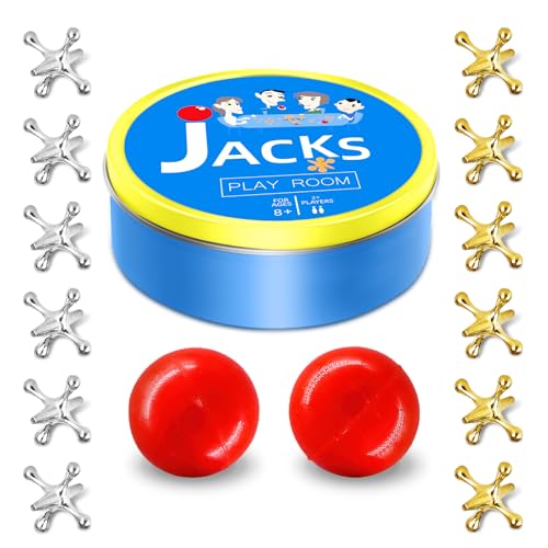 Sisland Metal Jacks Game with Ball Set, Classic Jax Game Toy for Kids Adults, Old School Jackstones Games Set (12 Jacks + 2 Balls) von SISLAND