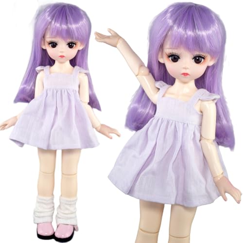 SISON BENNE 1/6 bewegliche gemeinsame Mädchen BJD Puppe, Mini DIY-Spielzeug mit lila Kleid Volle Outfits montiert, Kinder Geschenk (Ashley(Hair A#)) von SISON BENNE