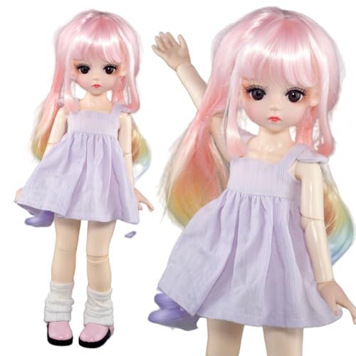 SISON BENNE 1/6 bewegliche gemeinsame Mädchen BJD Puppe, Mini DIY-Spielzeug mit lila Kleid Volle Outfits montiert, Kinder Geschenk (Ashley(Hair B#)) von SISON BENNE