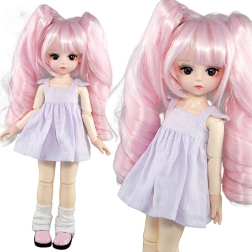 SISON BENNE 1/6 bewegliche gemeinsame Mädchen BJD Puppe, Mini DIY-Spielzeug mit lila Kleid Volle Outfits montiert, Kinder Geschenk (Ashley(Hair C#)) von SISON BENNE