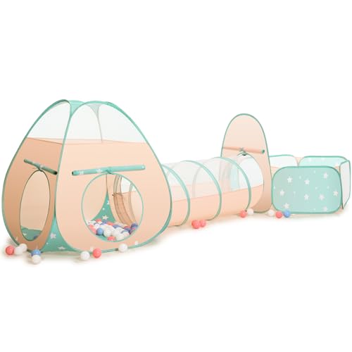 SISTICKER 3 in 1 Kinderzelt mit Babyballloch und Spieltunnel, Kletterspielzeug für Kleinkinder, Mädchen, Baby, Tunnelspielzeug für drinnen und draußen (Bälle von SISTICKER