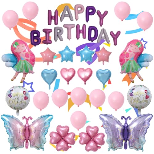 SITAKEGS Fairy Party Ballon Set, 16Stück Fee Schmetterling Party Dekorationen liefert Folienballons, runde Sterne Regenbogen Wolke Ballon für Mädchen Geburtstag, Baby Dusche Teil von SITAKEGS