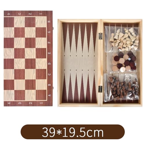 SIUKE 3-in-1-Schachspiel aus Holz, Backgammon-Set, tragbares Schachspiel aus Holz für Erwachsene und Kinder von SIUKE