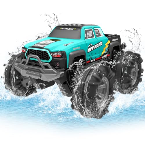 4WD Amphibisches Ferngesteuertes Auto,RC Auto wasserdicht mit Gestensensor,LED Licht & 2 Akkus,Geschenk für Jungen & Mädchen 4-12 Jahre,Spielzeugauto für Sand,Wasser & Gelände,Baustein-kompatibel von SIVQIKE