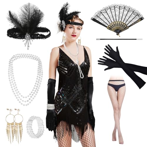 SIWOKJJO 11 Stück 20er Jahre Kostüm Accessoires Damen, Gatsby Accessoires Damen, 1920s Kostüme Frauen Set 20er Jahren Zubehör Set, Karneval Kostüme Frauen Accessoires von SIWOKJJO