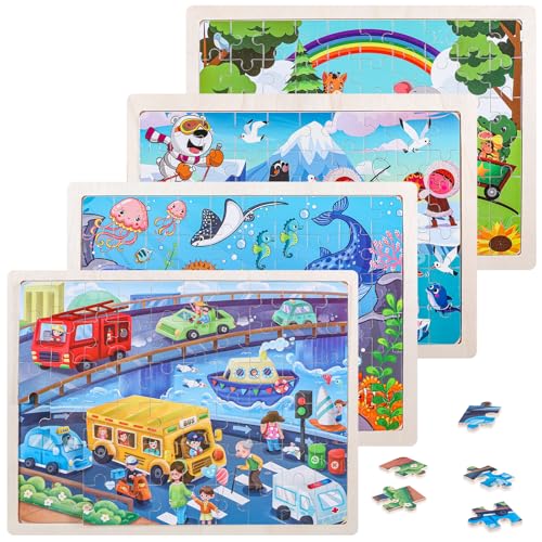 SIWOKJJO Puzzle ab 4 5 6 7 8 Jahre, 4x60 PCS Kinder Holzpuzzle, Holzpuzzles Montessori für Jungen Mädchen, Verschiedene Themen Kinderpuzzle Geschenke für Kinder SIWOKJJO Puzzle ab 4 5 6 7 8 Jahre, 4x60 PCS Kinder Holzpuzzle, Holzpuzzles Montessori für Jungen Mädchen, Verschiedene Themen Kinderpuzzle Geschenke für Kinder von SIWOKJJO