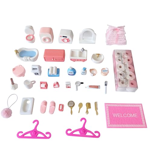 Anrher Miniatur-Badezimmermöbel, Zubehör, Dekoration für Puppenhaus, Spiel, inkl. WC, Badewanne, Waschbecken, 35 Stück von SIX VANKA