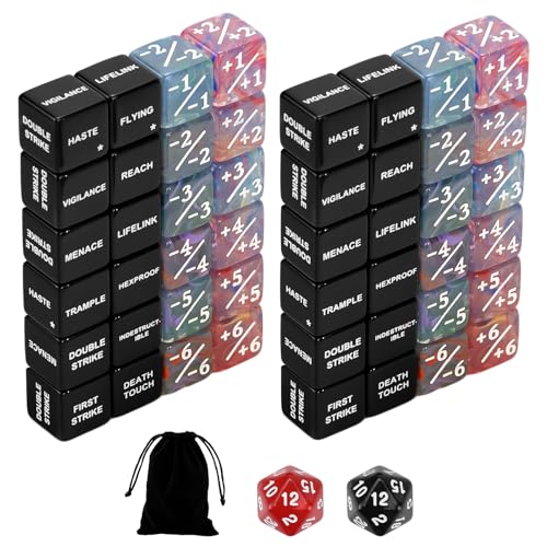 SIXPOINTS 50 Stück Abilities Keywords MTG Würfelzähler plus ein Lebenszähler Würfel transparent mit rot/grünen Poliermarken D6 & D20 Würfelset für Magic The Gathering, MTG, TCG, Kartenspiel-Zubehör SIXPOINTS 50 Stück Abilities Keywords MTG Würfelzähler plus ein Lebenszähler Würfel transparent mit rot/grünen Poliermarken D6 & D20 Würfelset für Magic The Gathering, MTG, TCG, Kartenspiel-Zubehör von SIXPOINTS