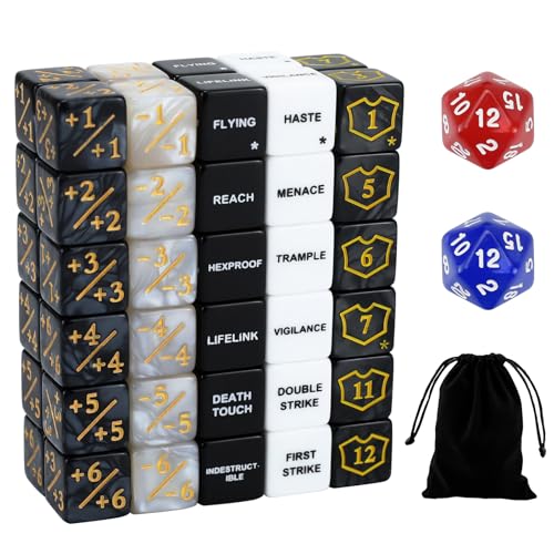 SIXPOINTS 62 MTG-Würfelzähler plus 1 Spielstein Marmor D6-Fähigkeiten, Schlüsselwörter, Würfel, Kreatur-Statistiken, 6-seitiges und D20-Würfel-Set für Magic The Gathering, MTG, TCG, SIXPOINTS 62 MTG-Würfelzähler plus 1 Spielstein Marmor D6-Fähigkeiten, Schlüsselwörter, Würfel, Kreatur-Statistiken, 6-seitiges und D20-Würfel-Set für Magic The Gathering, MTG, TCG, von SIXPOINTS
