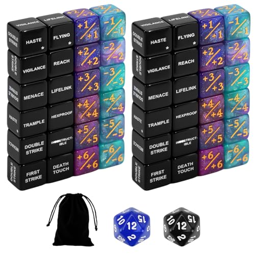 SIXPOINTS MTG Würfel-Fähigkeiten, Schlüsselwörter, Würfelzähler, Bulk +1/-1 Spielsteine, Kreatur-Statistiken, 6-seitig, D20-Würfel-Set für Magic The Gathering, MTG, TCG, Kartenspiel-Zubehör, 50 Stück SIXPOINTS MTG Würfel-Fähigkeiten, Schlüsselwörter, Würfelzähler, Bulk +1/-1 Spielsteine, Kreatur-Statistiken, 6-seitig, D20-Würfel-Set für Magic The Gathering, MTG, TCG, Kartenspiel-Zubehör, 50 Stück von SIXPOINTS