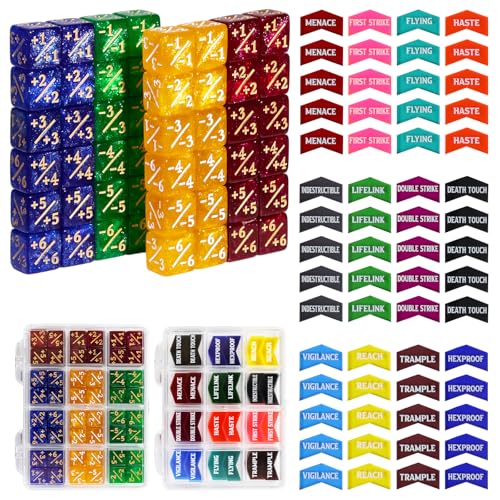SIXPOINTS MTG-Zähler-Würfel, 12 mm, 108 Stück, +1/+1, 6-seitige Würfel und MTG-Schlüsselwort-Zähler, Tokenset, Set für Magic The Gathering, MTG, TCG, Kartenspiele, Zubehör (4 Farbwürfel #B + SIXPOINTS MTG-Zähler-Würfel, 12 mm, 108 Stück, +1/+1, 6-seitige Würfel und MTG-Schlüsselwort-Zähler, Tokenset, Set für Magic The Gathering, MTG, TCG, Kartenspiele, Zubehör (4 Farbwürfel #B + von SIXPOINTS