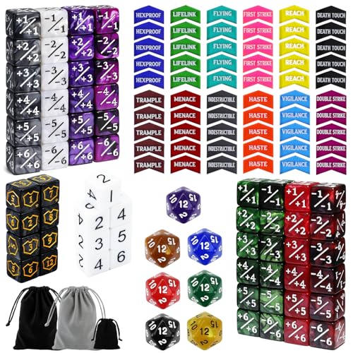 SIXPOINTS MTG-Zähler-Würfel plus 1 Lebenszähler-Spielsteine, 6-seitige D20-Würfel- und MTG-Zähler/Keyword-Zähler-Set, kompatibel mit Magic The Gathering, TCG, Kartenspiel-Zubehör, 130-teilig SIXPOINTS MTG-Zähler-Würfel plus 1 Lebenszähler-Spielsteine, 6-seitige D20-Würfel- und MTG-Zähler/Keyword-Zähler-Set, kompatibel mit Magic The Gathering, TCG, Kartenspiel-Zubehör, 130-teilig von SIXPOINTS