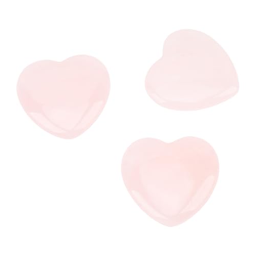SIXRUN 3 Stück Herzförmige Kristallsteine Rosenquarz Worry Stone glatter Oberfläche für Dekoration zu Hause, Festivalgeschenk von SIXRUN