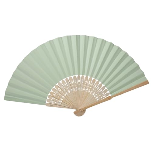 SIXRUN Chinesische Faltbare Bambus Rippfächer, Faltenventilator, Bunte Blanko Fächer für DIY, Hochzeit und Party (GREEN) von SIXRUN