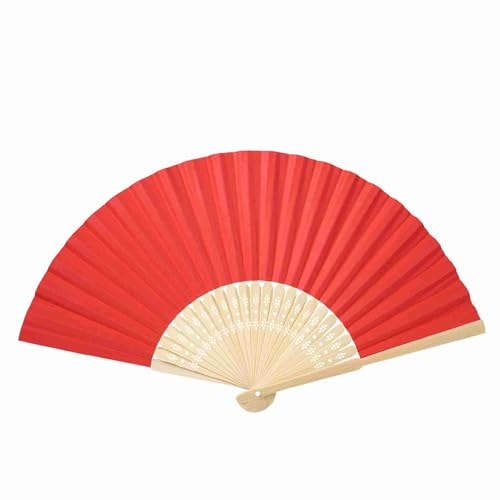 SIXRUN Chinesische Faltbare Bambus Rippfächer, Faltenventilator, Bunte Blanko Fächer für DIY, Hochzeit und Party (Rot) von SIXRUN