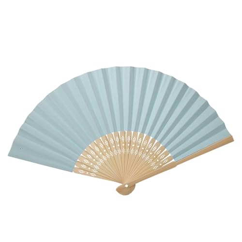SIXRUN Chinesische Faltbare Bambus Rippfächer, Faltenventilator, Bunte Blanko Fächer für DIY, Hochzeit und Party (hellblau) von SIXRUN