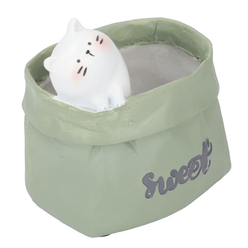 SIXRUN Harz Tierstift Bleistifthalter Desktop Orament, Süßes Tier Im Einkaufstaschen Pflanzer für Schlafzimmer Bürodekoration (Katze) von SIXRUN