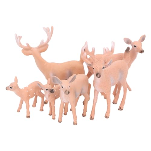 SIXRUN Hirschfiguren Spielzeug, Waldtierfiguren Set von 6, Kuchen -Topper -Dekorationen mit Hirschskulptur, Geeignet für Miniatur -Weihnachtsdekorationen, Landschaftsszenen von SIXRUN