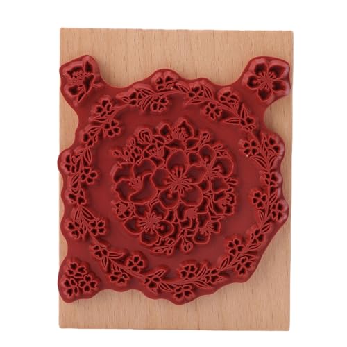 SIXRUN Hölzerner Gummis Tempel, Blumen Designs, 9x7cm, Premium Holz mit Lebendem Eindruck, für Handwerk, Planer, Reise Journale und Karten Dekorationen von SIXRUN