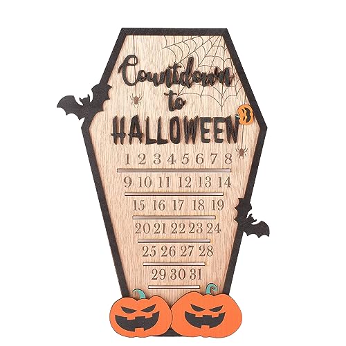 SIXRUN Spooky Orange und Schwarzer Halloween -Countdown -Kalender mit Premium -Holzblöcken, die Halloween Zum Leben Erwecken, für Wohnkultur von SIXRUN