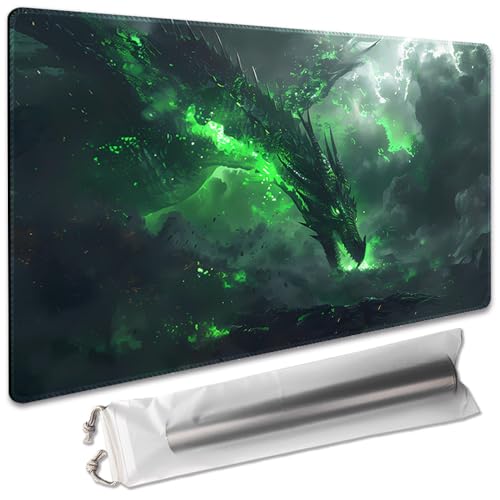 SIXTORE Premium-Brettspiel, 61 x 35,6 cm, TCG-Spielmatte, kompatibel mit OCG, CCG, RPG, MTG, Spielmatten, Mauspad, Schreibtischunterlage (040322-Grüner Drachen) von SIXTORE