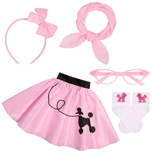 SIZGAROOT 50er Jahre Outfit für Mädchen 50er Pudel Rock Kostüm für Mädchen mit Zubehör Halloween Party Dress Up (6-8 Jahre) von SIZGAROOT