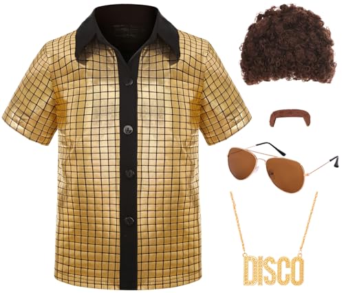 SIZGAROOT 70er-Jahre Outfits für Kinder, Disco-Kostüm, Kinder, Halloween-Party-Kostüm (Gold, 3–4T) von SIZGAROOT