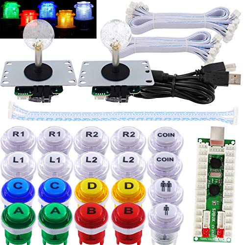 SJ@JX 2 Player Arcade Game LED DIY Kit LED Button Zero Delay USB Encoder Mechanical Keyboard Switch for PC Raspberry Pi Arcade Fight Joystick Xbox Style Color LED von SJ@JX