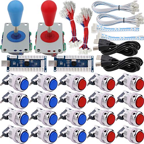 SJ@JX Arcade 2 Player Game Controller Stick DIY Kit LED Buttons Chrome Paint MX Microswitch 8 Way Joystick USB Encoder Cable for PC MAME Raspberry Pi Red Blue von SJ@JX