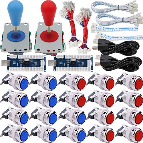 SJ@JX Arcade 2 Player Game Controller Stick DIY Kit LED Buttons Chrome Paint MX Microswitch 8 Way Joystick USB Encoder Cable for PC MAME Raspberry Pi Red Blue SJ@JX Arcade 2 Player Game Controller Stick DIY Kit LED Buttons Chrome Paint MX Microswitch 8 Way Joystick USB Encoder Cable for PC MAME Raspberry Pi Red Blue von SJ@JX