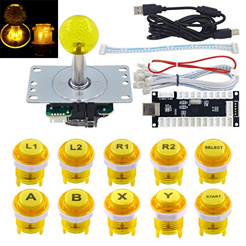 SJ@JX Arcade Game LED DIY Kit Mechanische Tastatur Schalter Arcade LED Knopf LED Joystick Controller Zero Delay USB Encoder für PC MAME Retropie Jamma gelb von SJ@JX