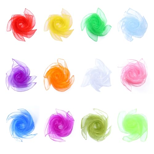 Jongliertücher, 12 Stück Chiffontücher Set, 60 x 60cm Square Bunte Tanz Chiffontücher, Chiffontücher für Party-Aktivitäten Zubehör Dekoration, Jonglieren und Sensorisches von SJDOFU