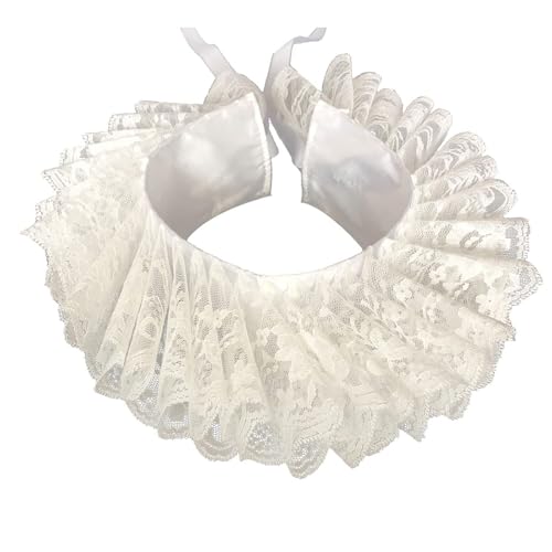 Huralona Umhang mit elisabethanischem Hals und Rüschenkragen, Retro-Gothic-Spitze, gerüschter Clown, mehrlagiger viktorianischer Rüschenkragen, Kostümzubehör (schwarz)(White Lace) von SJHDUNBW EUR