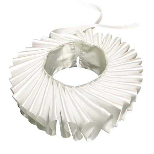 Huralona Umhang mit elisabethanischem Hals und Rüschenkragen, Retro-Gothic-Spitze, gerüschter Clown, mehrlagiger viktorianischer Rüschenkragen, Kostümzubehör (schwarz)(White Satin) von SJHDUNBW EUR