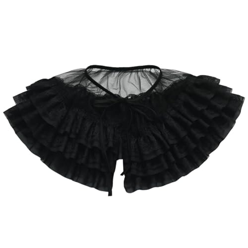 SJHDUNBW EUR Doppellagiger Schal mit Faltenkragen und Schnürung, gerüschter Halsbekleidung for Damen, Cosplay, historische Ereignisse(Black 1) von SJHDUNBW EUR