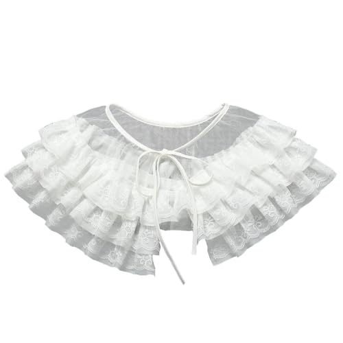 SJHDUNBW EUR Doppellagiger Schal mit Faltenkragen und Schnürung, gerüschter Halsbekleidung for Damen, Cosplay, historische Ereignisse(White 1) von SJHDUNBW EUR