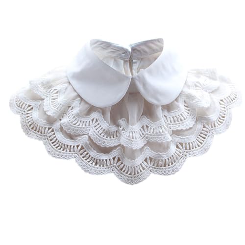 SJHDUNBW EUR Doppelter Spitzenkragenschal, Chiffon, falscher Kragen, Wickeltuch for Damen, Gothic, abnehmbares Blusen-Accessoire(Blanc) von SJHDUNBW EUR