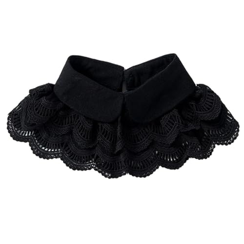 SJHDUNBW EUR Doppelter Spitzenkragenschal, Chiffon, falscher Kragen, Wickeltuch for Damen, Gothic, abnehmbares Blusen-Accessoire(Svart) von SJHDUNBW EUR