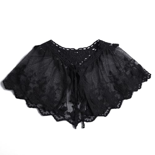 SJHDUNBW EUR Mittelalterlicher französischer romantischer Spitzenschal, Vintage, eleganter Wickelschal mit Kunstkragen, leichte Spitzenstola for Frauen(Svart) von SJHDUNBW EUR