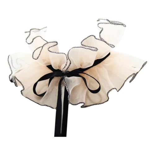 SJHDUNBW EUR Organza Rüschen Stehkragen Gothic Schnürhalskrause mit Schleife - Verstellbares Steampunk Cosplay Accessoire(Beige) von SJHDUNBW EUR
