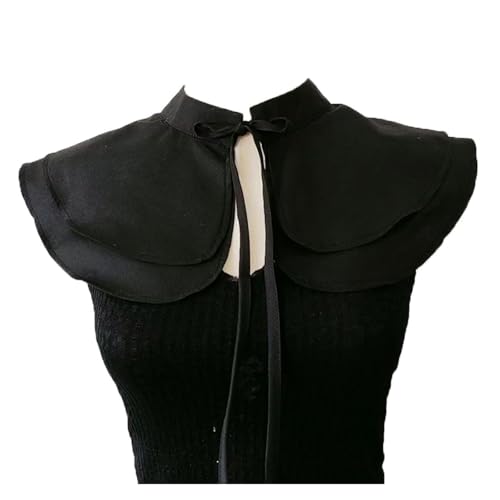 Vintage Doppellagiger Chiffon-Fake-Kragen Damen Kurzer Schal Abnehmbarer Kragen Bühnenauftritt Rollenspiel-Accessoire(Svart) von SJHDUNBW EUR